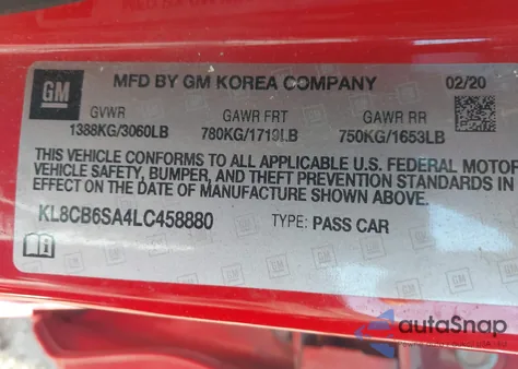 2020 Chevrolet Spark Fwd Ls Automatic from USA, damaged, VIN KL8CB6SA4LC458880